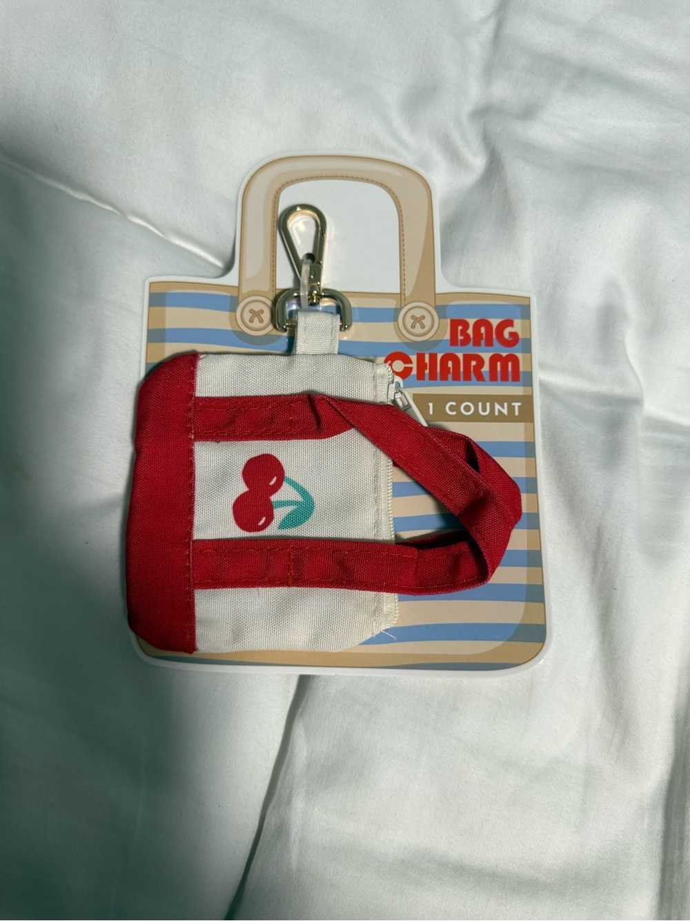 Bagcharm pouch Red & White Mini tote with cherries 🍒 and a zip top!